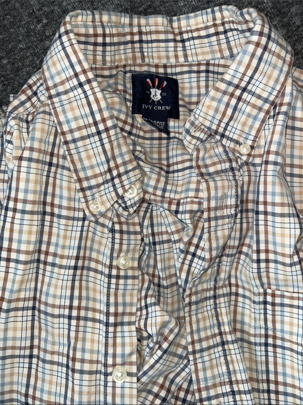 Ivy Crew Men's Beige Plaid Button-Down Dress Shirt